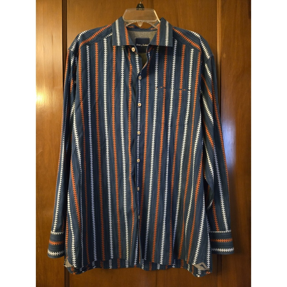 Tommy Bahama 100% Cotton Button Down Shirt Men's Size Large Striped Colorful EUC